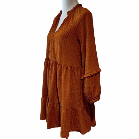 Mare x Anthropologie Womens Anne Gold Brown Balloon Sleeve Tier Ruffle Dress XS - Picture 2 of 9